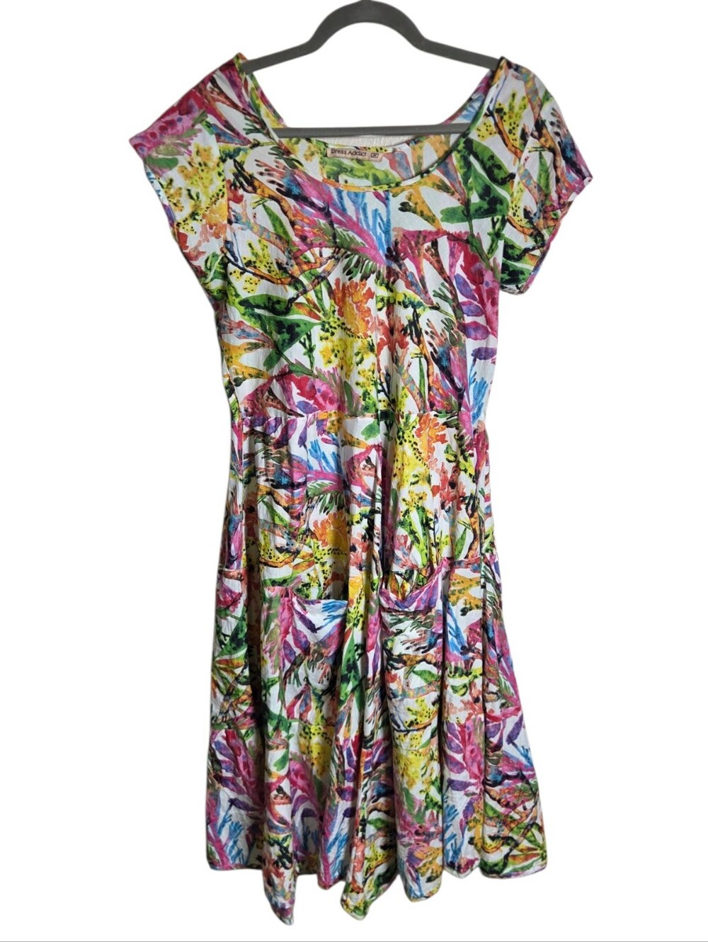 Dress Addict Jade Crinkle Cotton Swing Tropical Floral Short Sleeve Medium Pink
